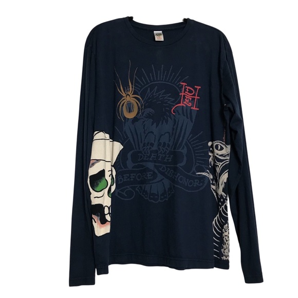Ed Hardy Other - VTG Ed Hardy Y2K Blue Skull Snake Graphic Long Sleeve Shirt Mens Size XXL Alt